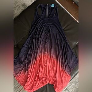 Sleeveless Ombre Maxi Beach Cover Up  in Navy to Coral